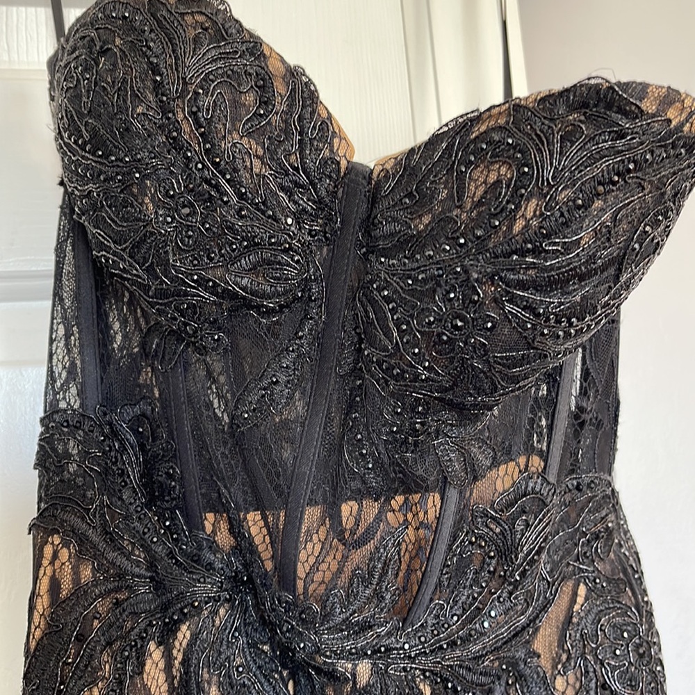 Blush Black lace Prom Dress with black sparkles